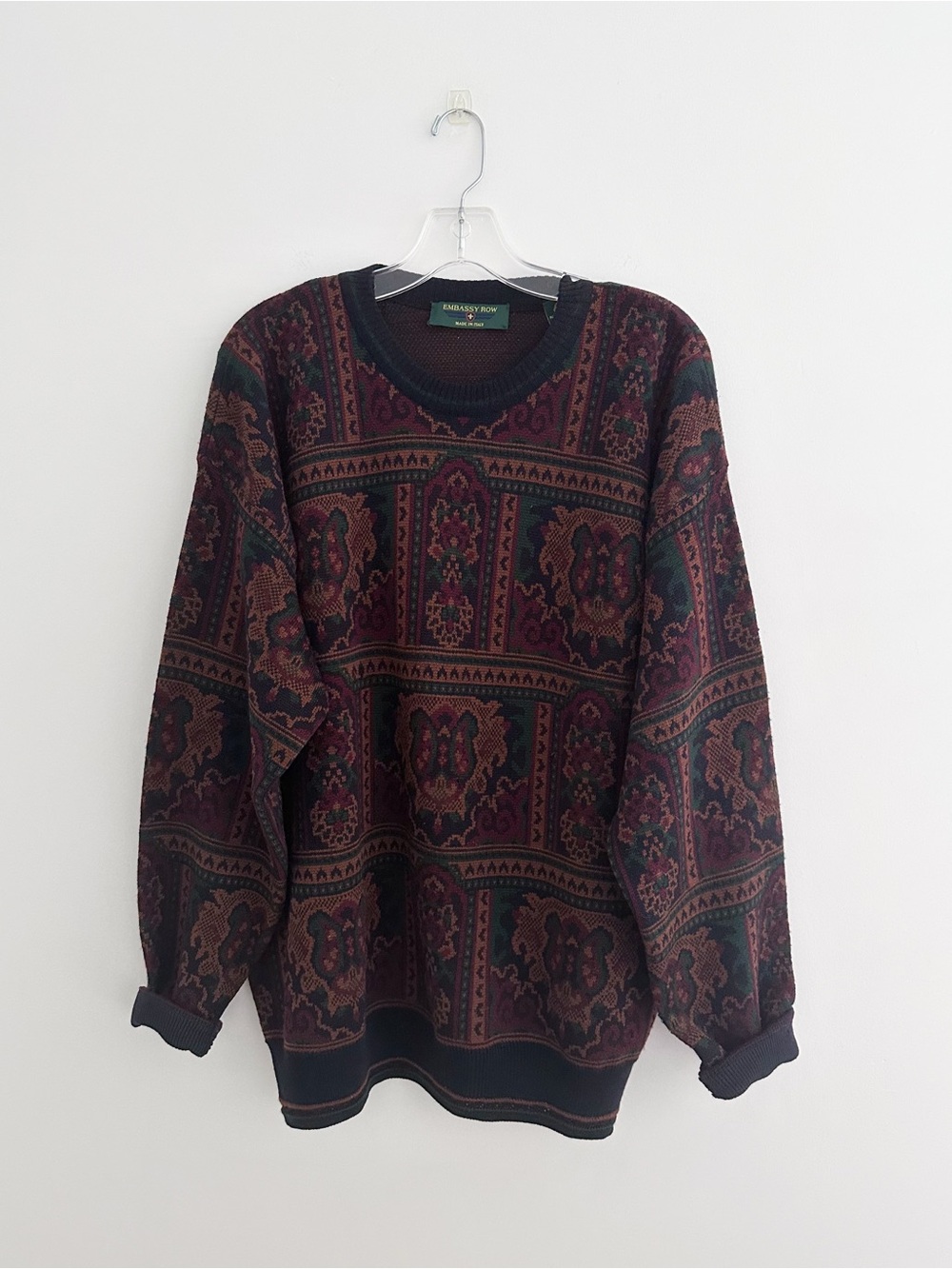 Vintage 90s Italian Wool tapestry Sweater XXL Grandpacore Dark Academia Knit